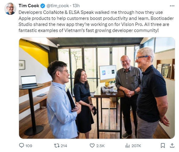Lịch trình dày đặc của CEO Tim Cook tại Việt Nam