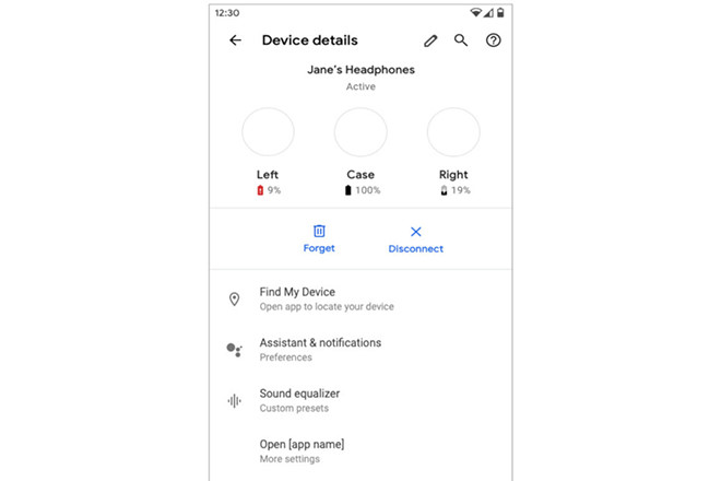 Android hiển thị chi tiết thời lượng pin tai nghe không dây