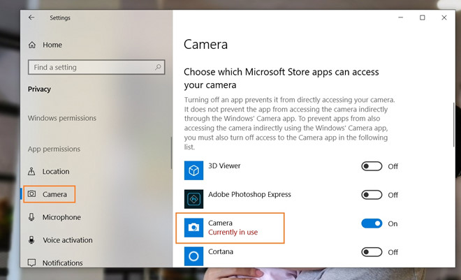 Cách kiểm tra ứng dụng đang mở webcam và microphone trên Windows 10