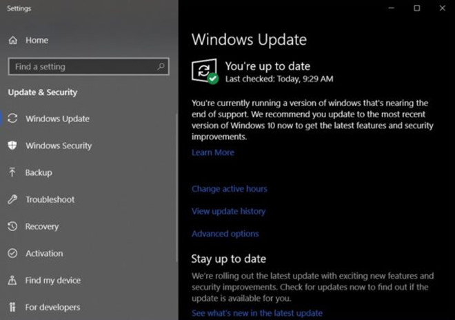 Microsoft sẽ thông báo khi phiên bản Windows 10 không còn hỗ trợ
