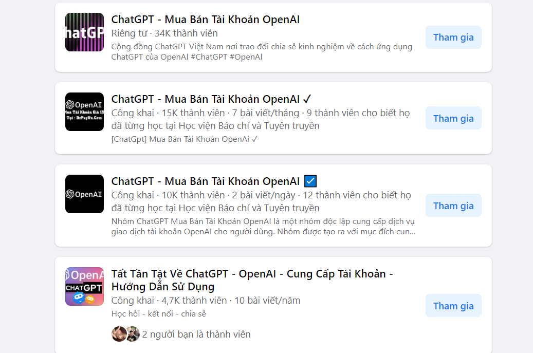 Rao bán tràn lan tài khoản ChatGPT trên mạng