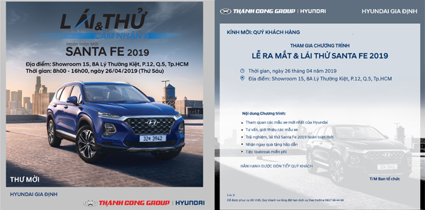 Hyundai Gia Định Kính mời quý khách hàng tham gia chương trình LỄ RA MẮT & LÁI THỬ SANTA FE 2019