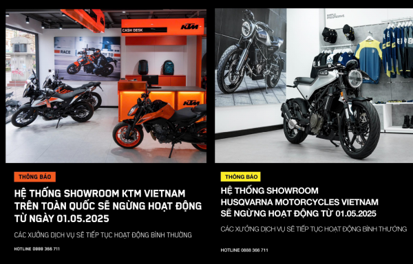 Toàn bộ cửa hàng phân phối mô tô Husqvarna, KTM tại Việt Nam ngừng hoạt động Toàn bộ cửa hàng phân phối mô tô Husqvarna, KTM tại Việt Nam ngừng hoạt động