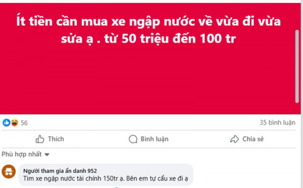 Ô tô ngập nước rao bán giá “rẻ bèo”, chỉ ngang một chiếc xe máy Ô tô ngập nước rao bán giá “rẻ bèo”, chỉ ngang một chiếc xe máy