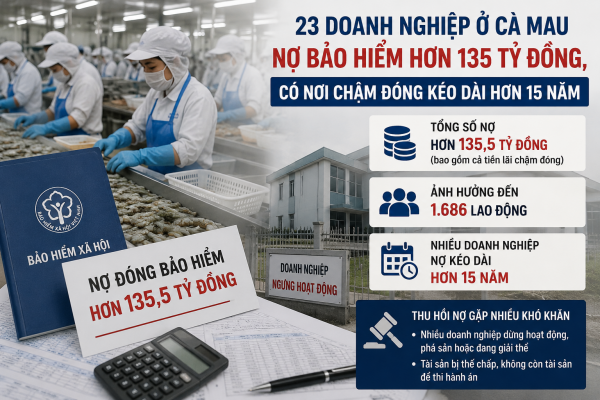 23 doanh nghiệp Cà Mau nợ bảo hiểm hơn 135 tỉ đồng, ảnh hưởng 1.686 lao động
