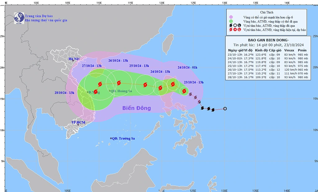 Bão Trà Mi đi vào Biển Đông, trở thành cơn bão số 6