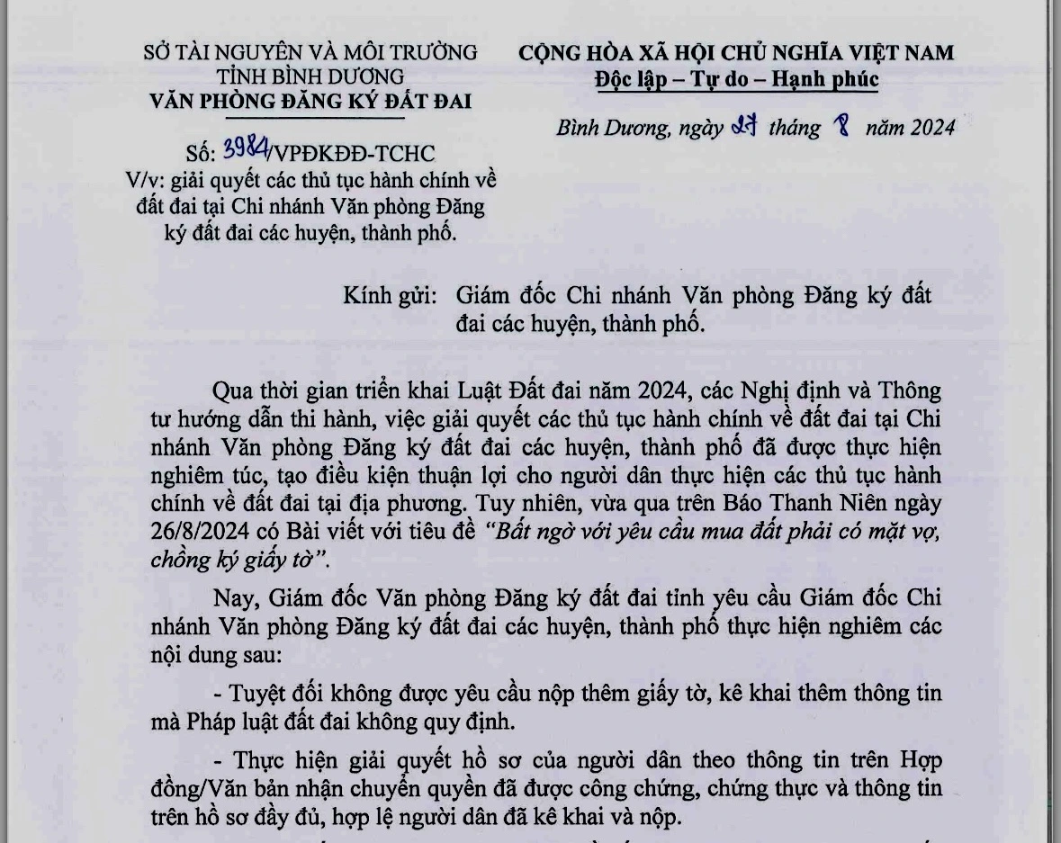 Bình Dương bỏ yêu cầu mua đất phải có mặt vợ chồng để ký giấy tờ