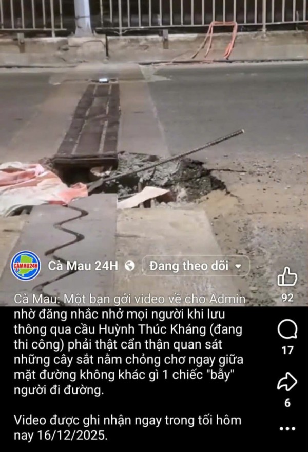 Cà Mau: Thi công cầu Huỳnh Thúc Kháng gây lo ngại an toàn giao thông giờ cao điểm Cà Mau: Thi công cầu Huỳnh Thúc Kháng gây lo ngại an toàn giao thông giờ cao điểm