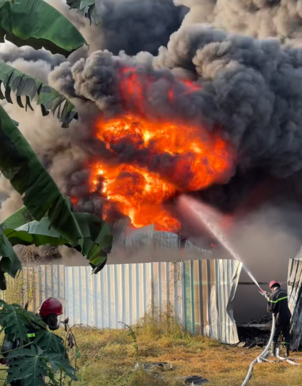 Cháy kho tập kết phế liệu không phép ở Củ Chi, lửa tái bùng phát rạng sáng