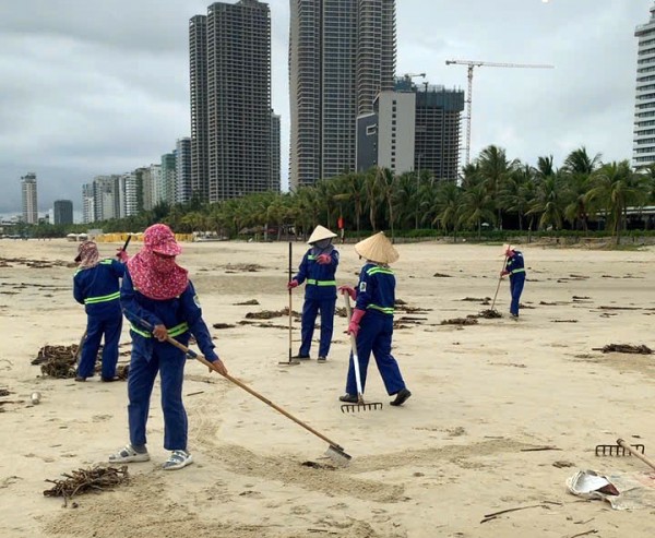 Dọn dẹp hàng chục tấn rác, trả lại bãi biển Đà Nẵng sau bão số 4