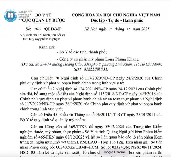 TP.HCM: Sản xuất mỹ phẩm chứa chất cấm, một công ty bị phạt nặng