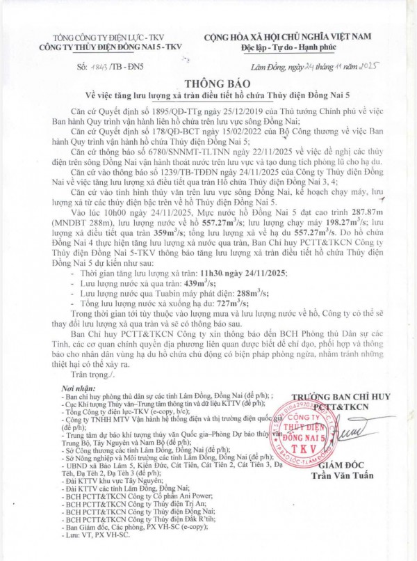Thủy điện Đồng Nai 5 phản hồi khi xã nói 'không nhận được thông báo xả lũ'