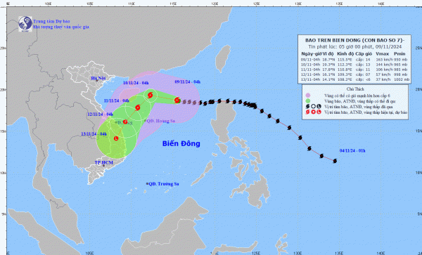 Tin tức thời tiết hôm nay 9.11.2024: Khi nào bão số 7 suy yếu?
