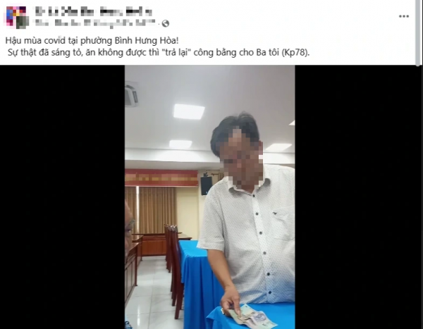 Xôn xao clip trả lại 2 triệu đồng hỗ trợ 'hậu Covid' tại phường Bình Hưng Hòa