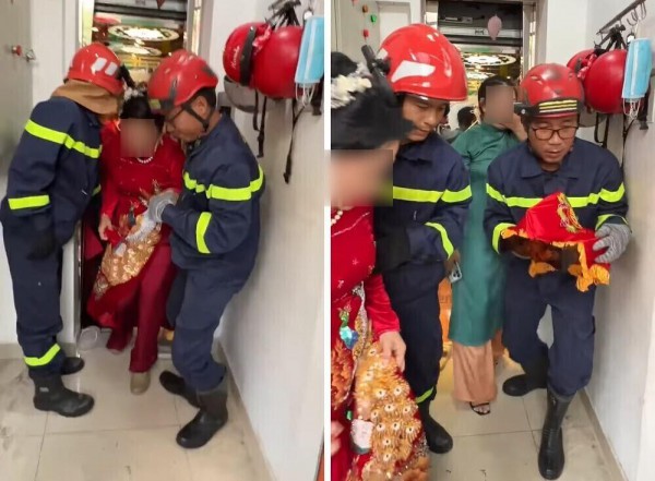 Đoàn rước dâu gặp sự cố thang máy, Công an TP.HCM cứu 6 người mắc kẹt Đoàn rước dâu gặp sự cố thang máy, Công an TP.HCM cứu 6 người mắc kẹt