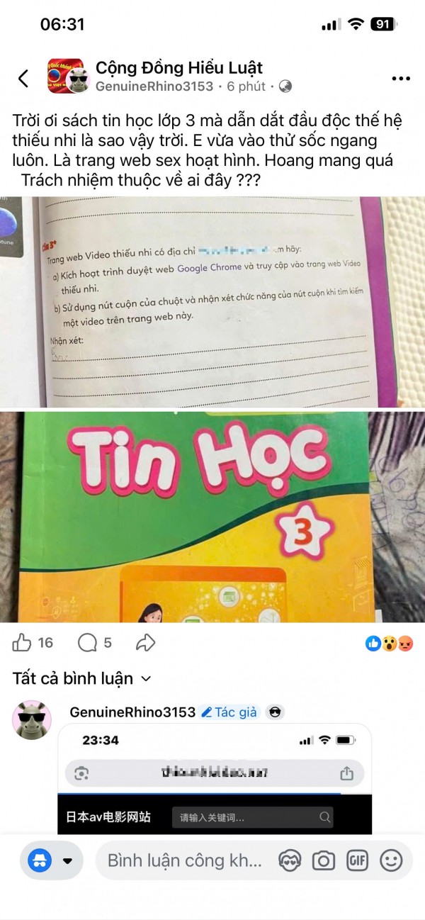 Bấm link trong sách tin học 3, ra video 18+: DTP ra thông báo khẩn