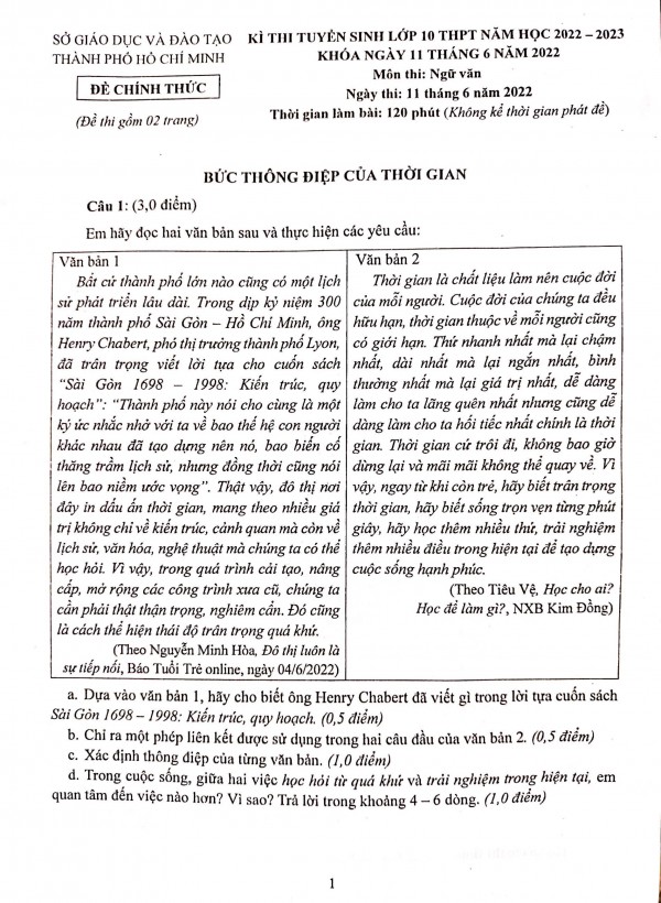 Có gì đặc biệt trong đề môn ngữ văn kỳ thi lớp 10 TP.HCM những năm qua?