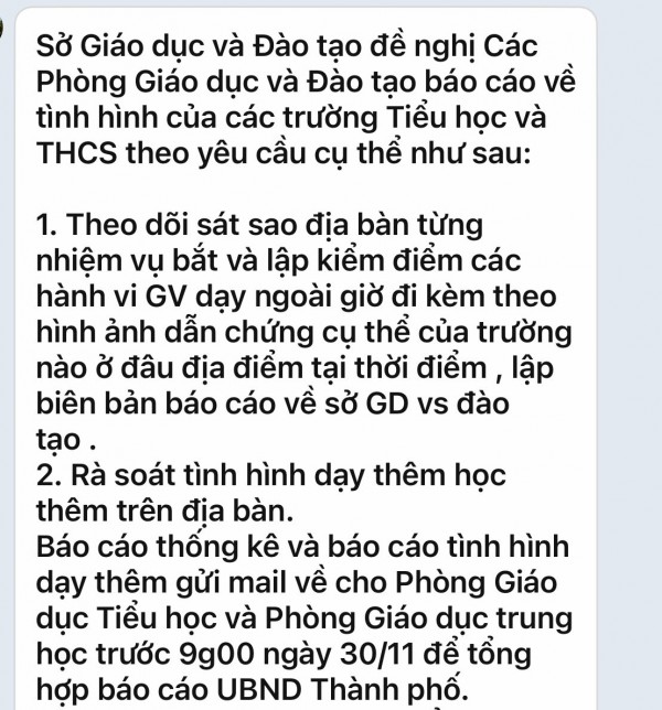 Có hay không Sở GD-ĐT TP.HCM yêu cầu bắt và kiểm điểm giáo viên dạy thêm?