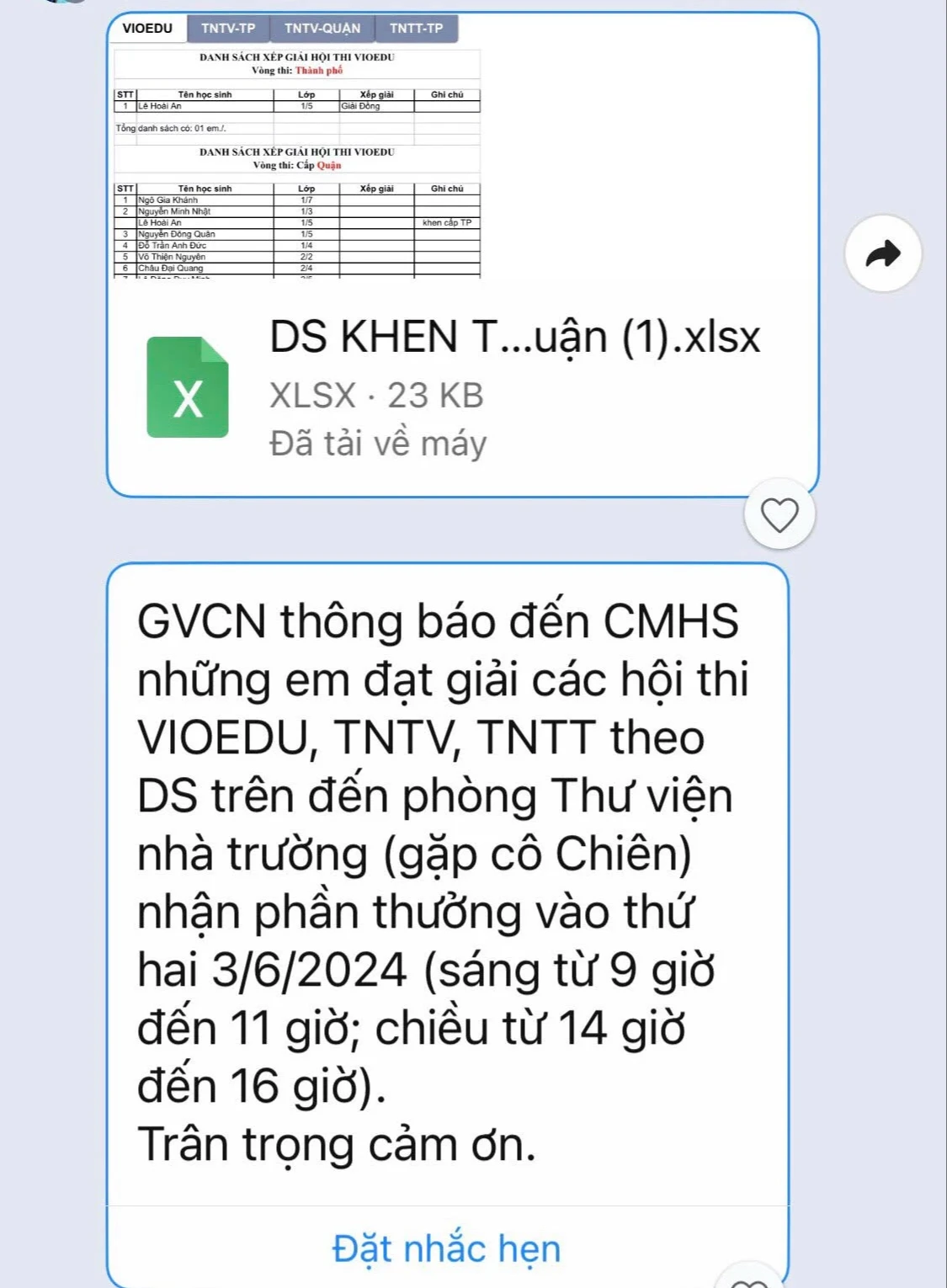 'Con được giải mà trường không phát thưởng, nghỉ hè gọi lên thư viện nhận'