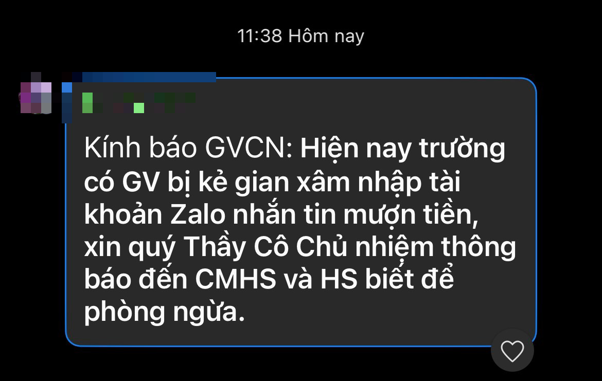 Giáo viên bị hack tài khoản Zalo, gửi tin nhắn mượn tiền: Trường học phát cảnh báo