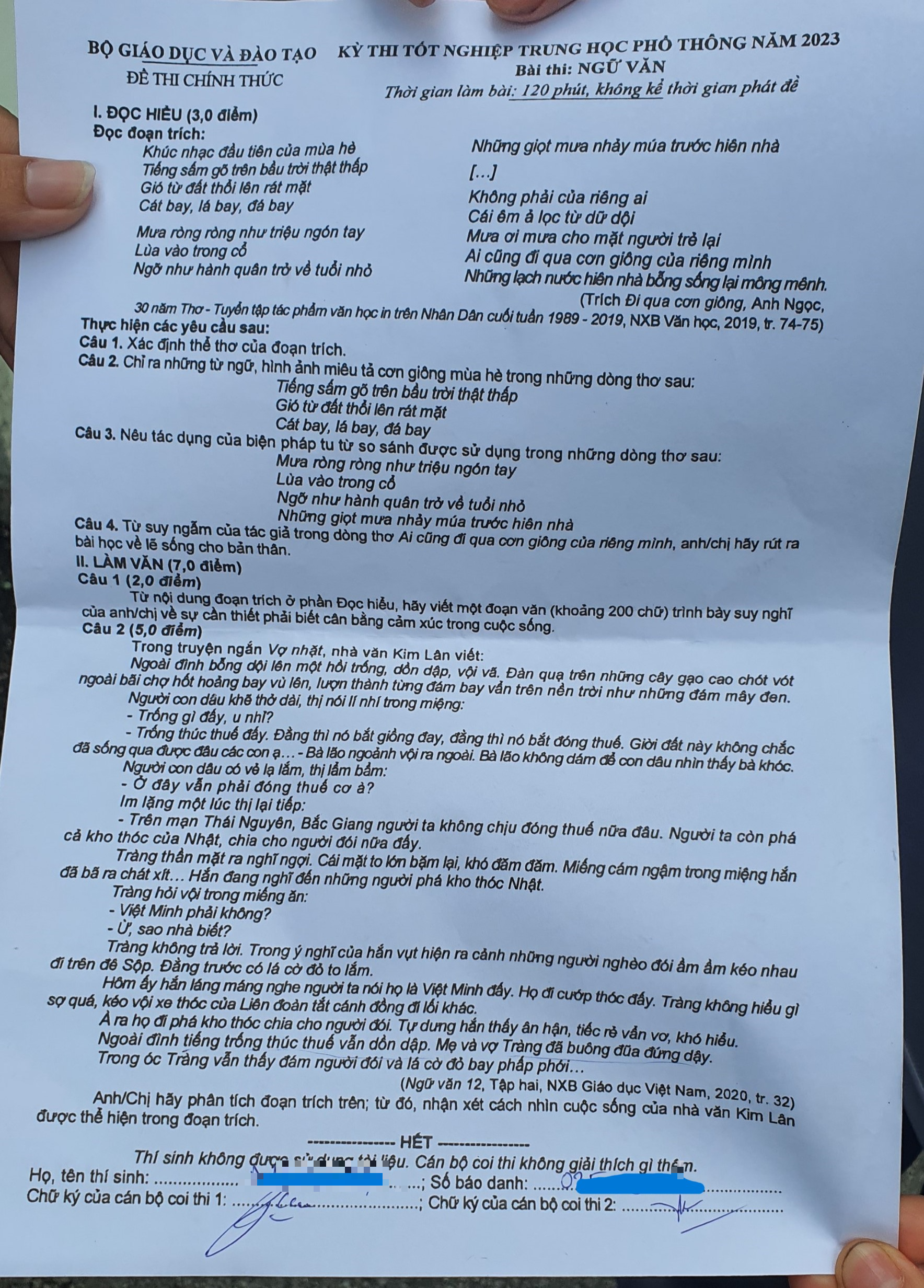 Giáo viên nhận xét đề thi tốt nghiệp THPT 2023 môn ngữ văn khó, 