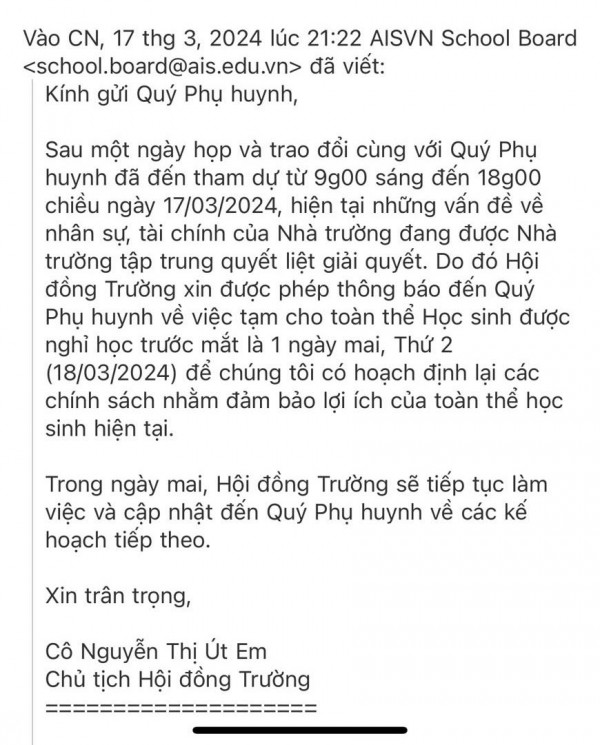 Hàng ngàn học sinh một trường quốc tế nghỉ học vì giáo viên không đến trường