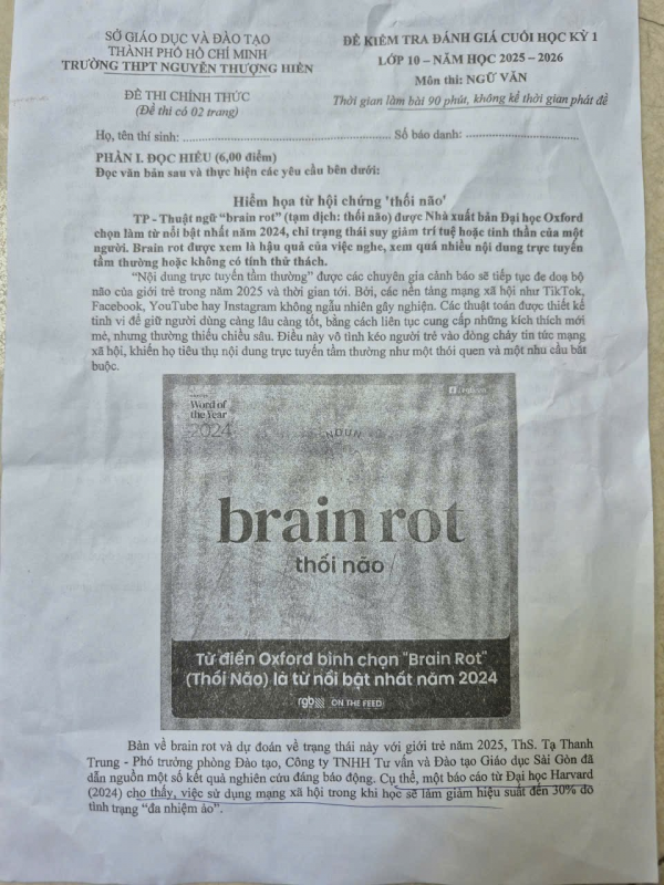 Hội chứng 'thối não' vào đề kiểm tra cuối kỳ môn văn