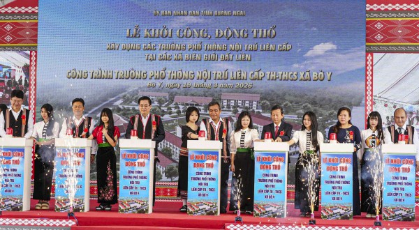Khởi công 5 trường nội trú ở biên giới Quảng Ngãi, tổng vốn hơn 1.100 tỉ đồng