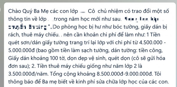 Mỗi phụ huynh đóng quỹ lớp 10 triệu đồng: 