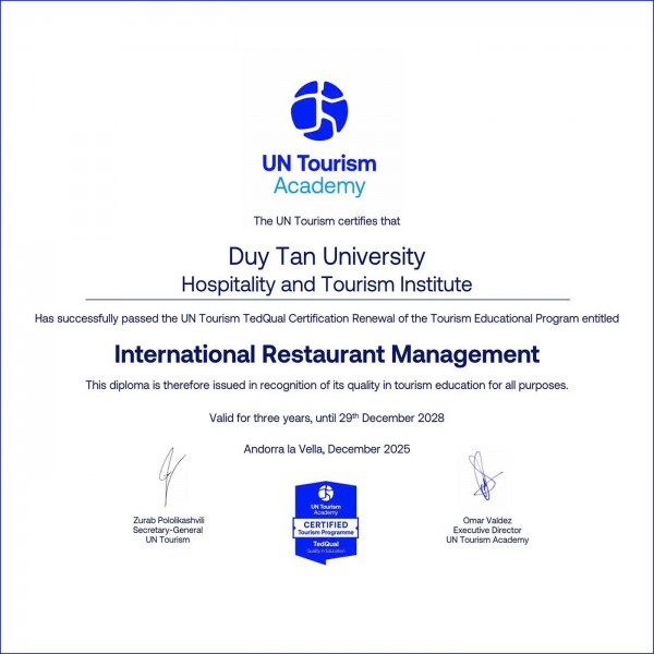 Ngành Du lịch của ĐH Duy Tân tiếp tục đạt UN Tourism TedQual trong đợt tái kiểm định Ngành Du lịch của ĐH Duy Tân tiếp tục đạt UN Tourism TedQual trong đợt tái kiểm định
