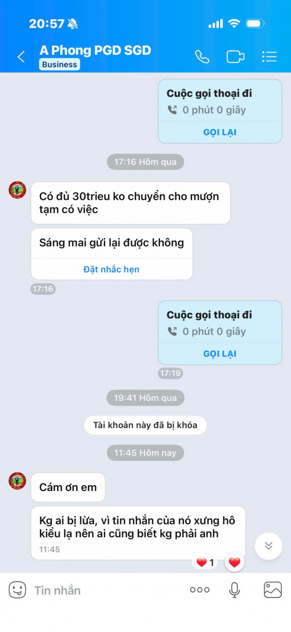 Phó giám đốc Sở GD-ĐT TP.HCM bị hack Zalo phát tán tin nhắn lừa đảo mượn tiền