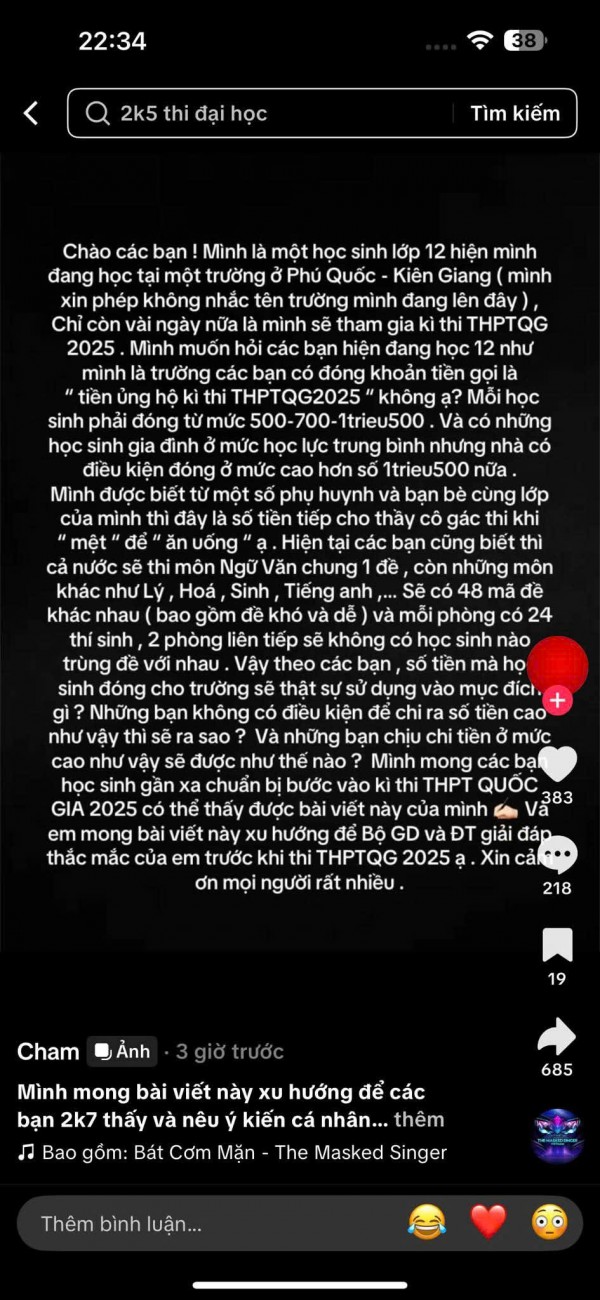 Phú Quốc xôn xao việc 'thu tiền ủng hộ kỳ thi tốt nghiệp THPT 2025' Phú Quốc xôn xao việc 'thu tiền ủng hộ kỳ thi tốt nghiệp THPT 2025'