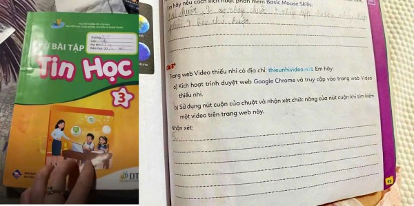 Phụ huynh bức xúc khi vở bài tập Tin học lớp 3 in link ‘web đen’ Phụ huynh bức xúc khi vở bài tập Tin học lớp 3 in link ‘web đen’