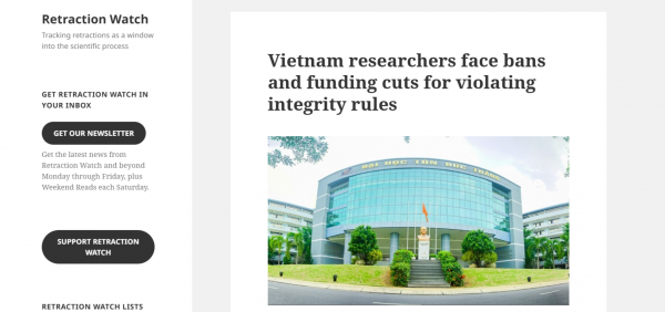 Retraction Watch đưa tin về liêm chính khoa học ở Việt Nam