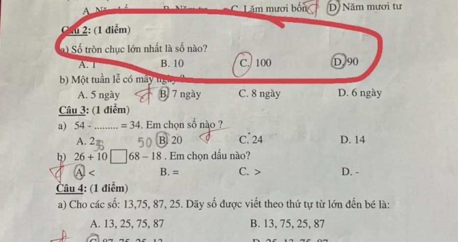 Số 100 có phải số tròn chục không?