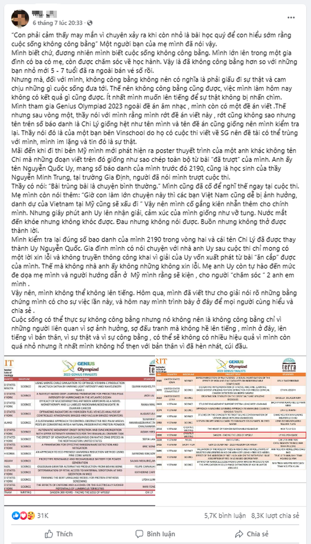 Sở GD-ĐT TP.HCM lên tiếng sau vụ việc lùm xùm bài dự thi Genius Olympiad