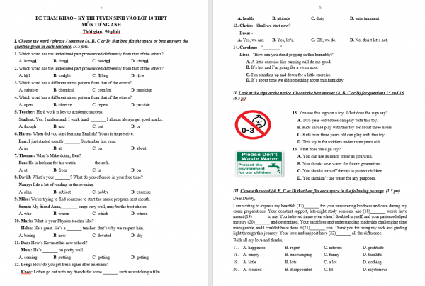 TP.HCM công bố đề thi tham khảo lớp 10 các môn toán, ngữ văn và tiếng Anh