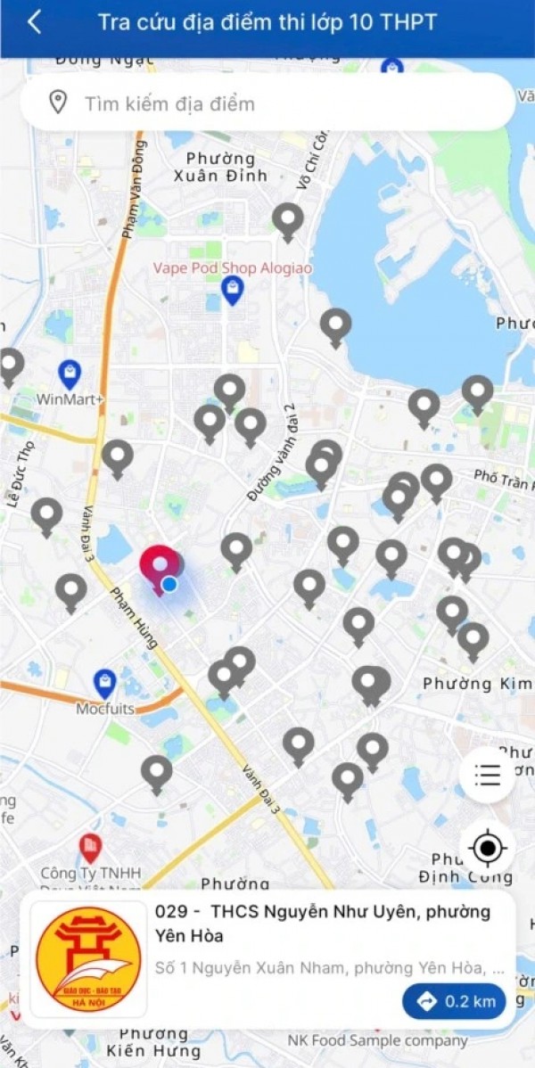 Thí sinh có thể tìm địa điểm thi vào lớp 10 trên ứng dụng iHanoi