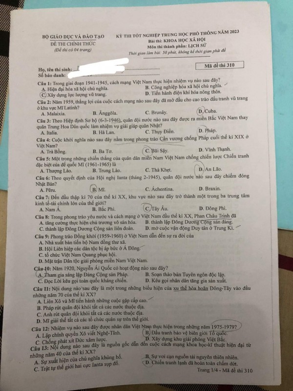 Thi tốt nghiệp THPT 2023: Thí sinh khó bị điểm dưới trung bình môn sử