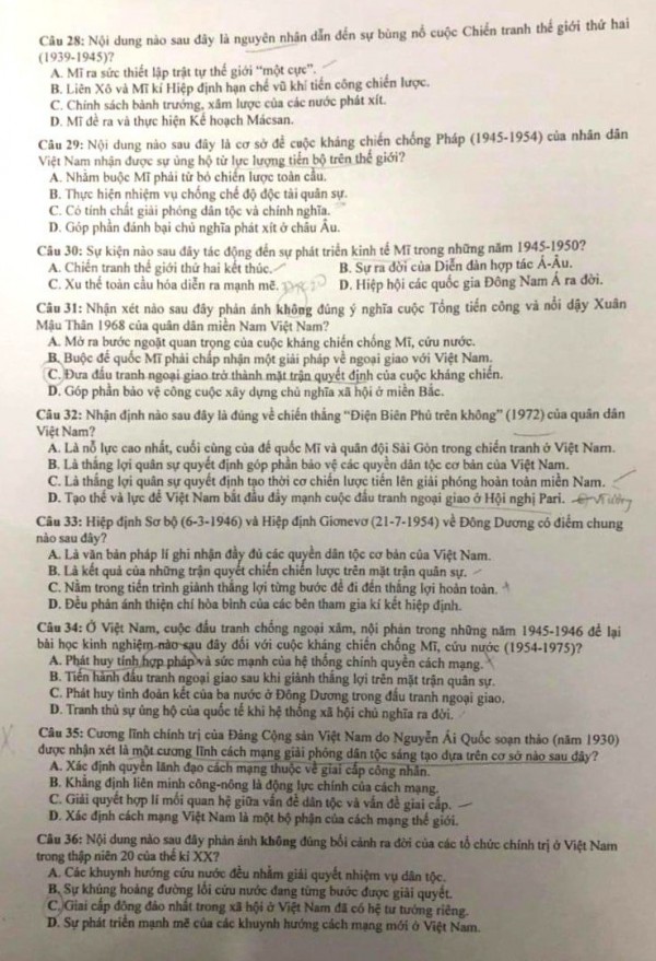 Thi tốt nghiệp THPT 2023: Xem đề và gợi ý giải đề thi môn sử tại đây Thi tốt nghiệp THPT 2023: Xem đề và gợi ý giải đề thi môn sử tại đây