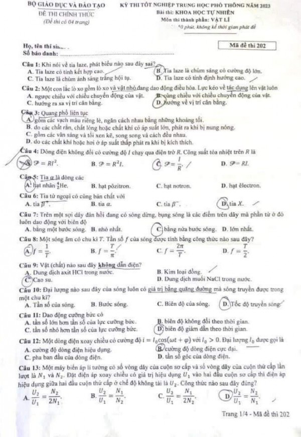 Thi tốt nghiệp THPT 2023: Xem gợi ý giải đề thi môn vật lý tại đây