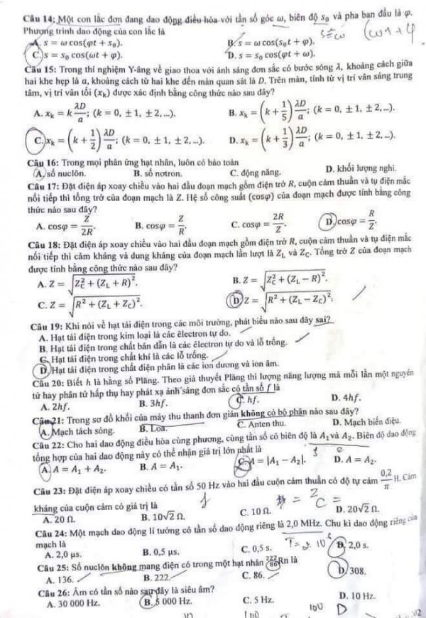 Thi tốt nghiệp THPT 2023: Xem gợi ý giải đề thi môn vật lý tại đây