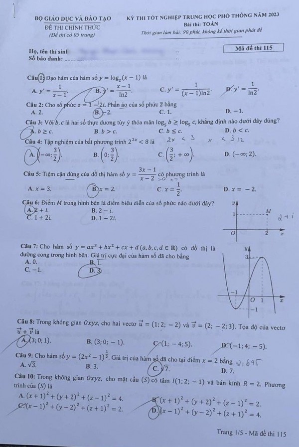 Thi tốt nghiệp THPT 2023: Đề chính thức môn toán