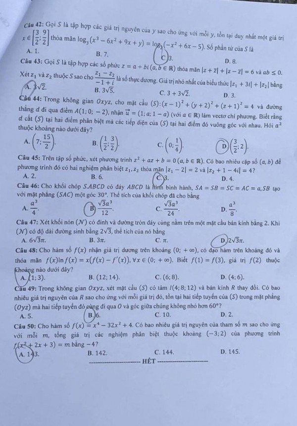 Thi tốt nghiệp THPT 2023: Đề chính thức môn toán