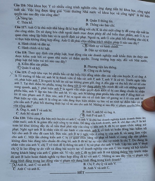 Thi tốt nghiệp THPT 2023: Đề thi chính thức môn giáo dục công dân