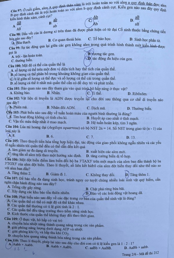 Thi tốt nghiệp THPT 2023: Đề thi chính thức môn sinh học