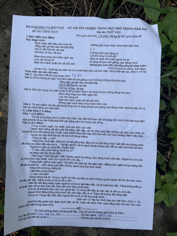 Thi tốt nghiệp THPT 2023: Đề văn 