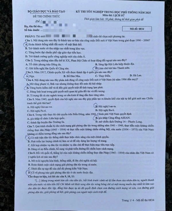 Thi tốt nghiệp THPT 2025: Xem gợi ý giải đề thi môn lịch sử tại đây Thi tốt nghiệp THPT 2025: Xem gợi ý giải đề thi môn lịch sử tại đây