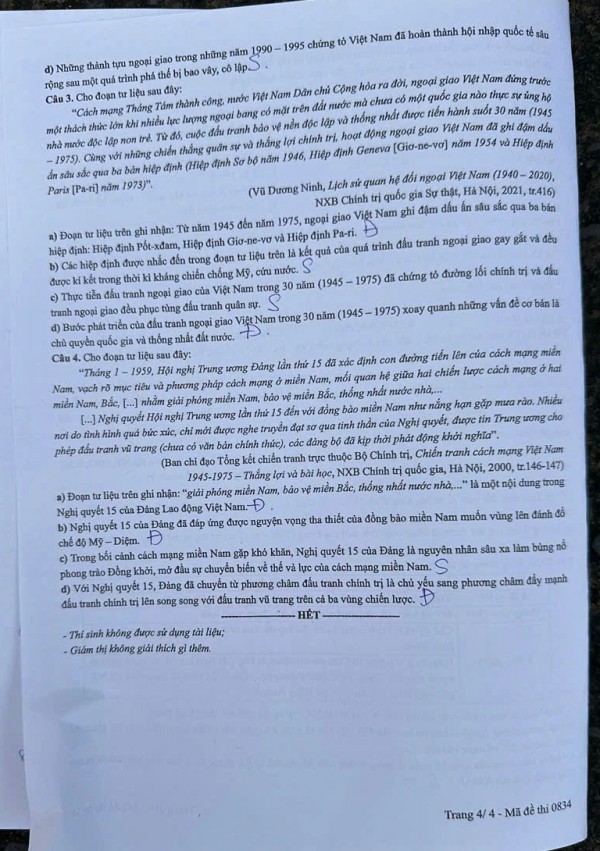 Thi tốt nghiệp THPT 2025: Đề chính thức môn lịch sử