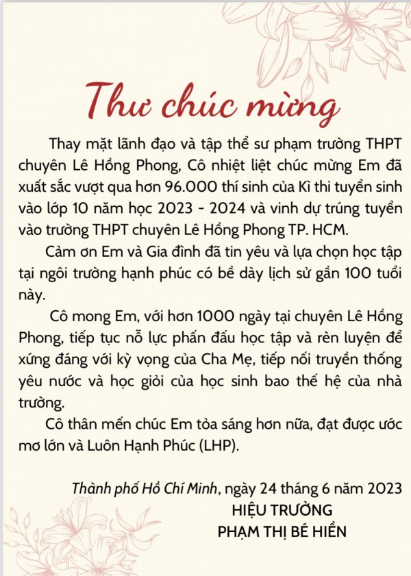 Thư hiệu trưởng gửi học sinh lớp 10: Hãy khát vọng, tỏa sáng và luôn hạnh phúc